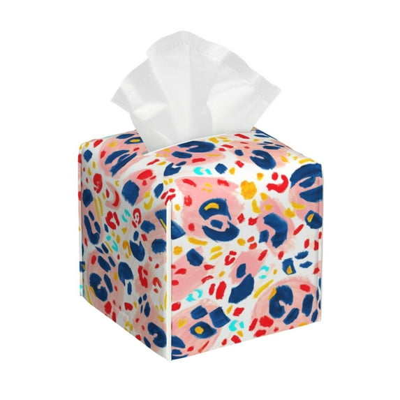 Rocae Abstract Leopard Print for High-grade Leather Tissue Box, Exquisite Fashionable Design, Office Tissue Box, Waterproof Family Tissue Box