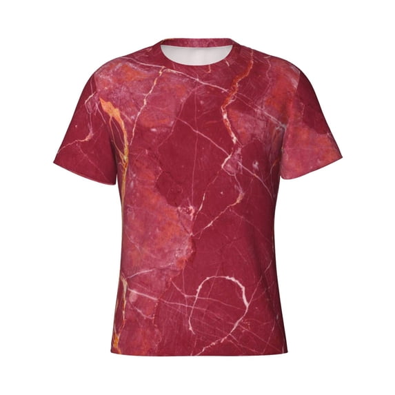 Rocae Abstract Red Marble for Men's Moisture-Wicking Crew Tee - T-Shirt for Sports, Outdoor Activities, and Casual Wear