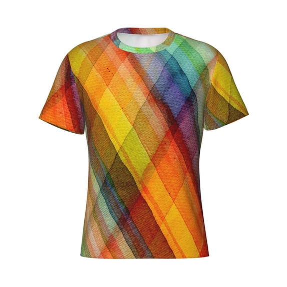Rocae Abstract Watercolors Tartan for Men's Moisture-Wicking Crew Tee - T-Shirt for Sports, Outdoor Activities, and Casual Wear3X-Large