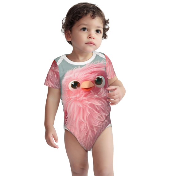 Rocae Adorable Pink Fluffy Birds for Baby Cotton Short-Sleeve Bodysuits for Unisex Onesies Bodysuit-18 Months