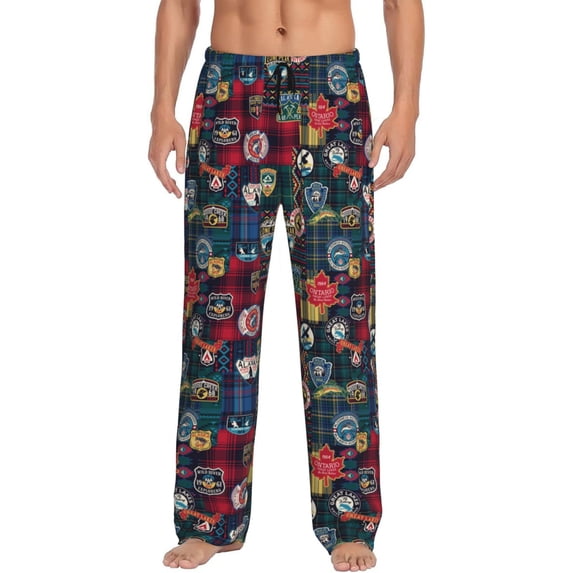 Rocae Adventure Camping Badge Mens Pajama Pants Pj Pants Mens Lounge Pants-Large