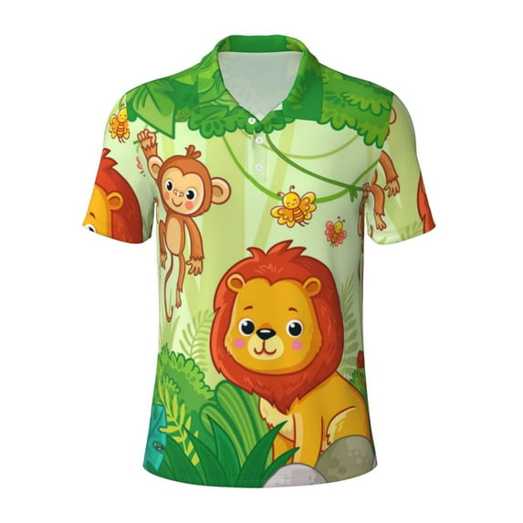 Rocae African Animals in the Jungle for Men's Short Sleeve Polo Shirt, Quick Drying Performance Moisture Wicking Sports Men's Golf Shirt X-Large