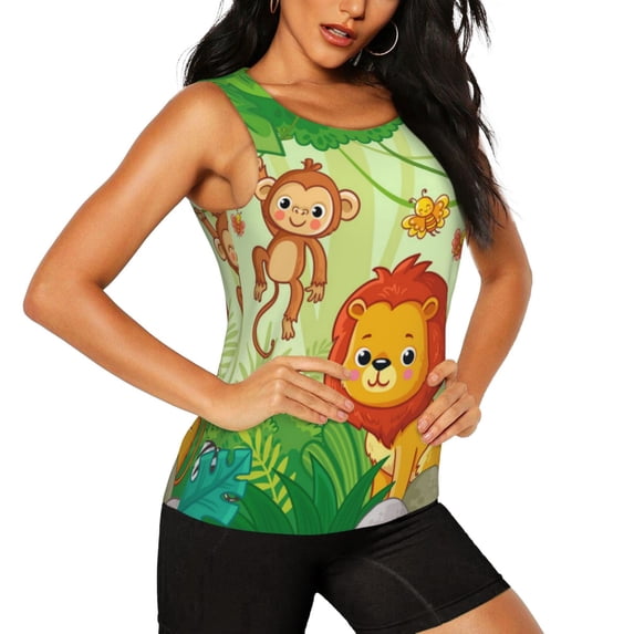 Rocae African Animals in the Jungle for Women's Workout Tank Top Lightweight Sleeveless Fit Tops- Moisture-Wicking, BreathableSmall