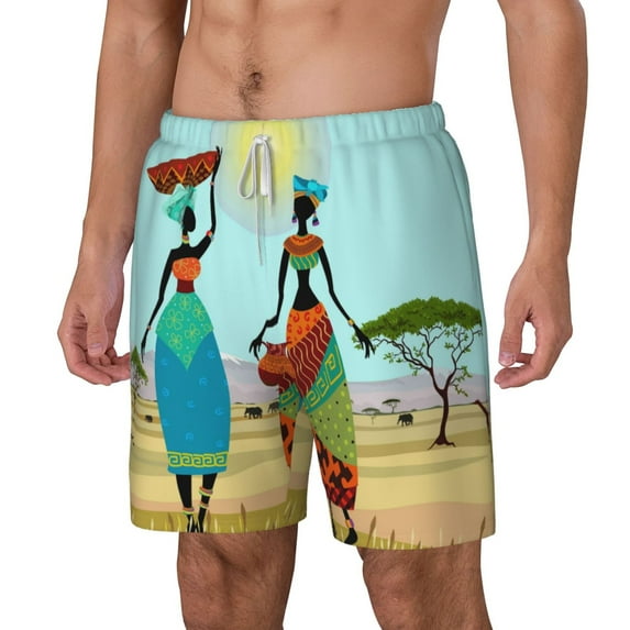 Rocae African Women for Men's Swim Trunks Quick Dry With Two Side Pockets and One Lined Patch PocketX-Large