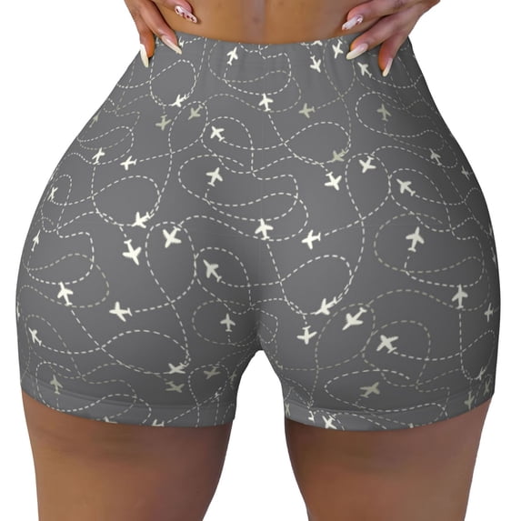Rocae Airplane Routes Around The World for Women's Quick-Dry Running Shorts,Ladies Active Athletic Apparel Yoga Workout Gym Running Volleyball Spandex Shorts Medium