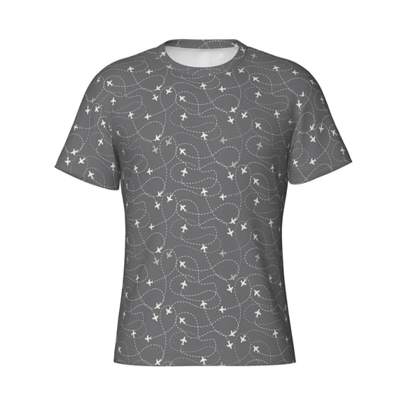 Rocae Airplane Routes Around The World for Men's Moisture-Wicking Crew Tee - T-Shirt for Sports, Outdoor Activities, and Casual WearMedium