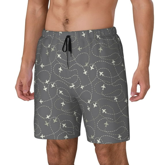 Rocae Airplane Routes Around The World for Men's Swim Trunks Quick Dry With Two Side Pockets and One Lined Patch Pocket3X-Large