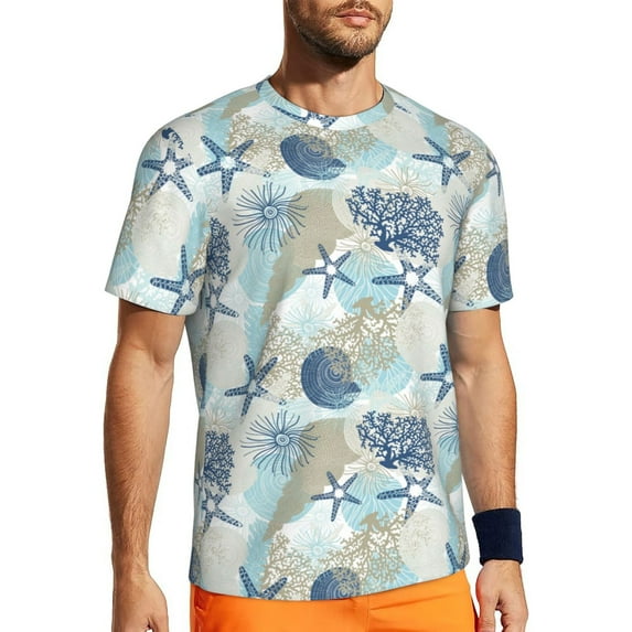 Rocae Algae Corals and Seashells for Men's Mesh Quick-Dry Short Sleeve Workout T-Shirt,Mens Crew Neck Tee Lightweight Soft Classic T Shirts Medium