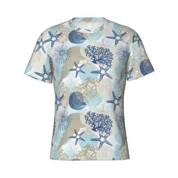 Rocae Algae Corals and Seashells for Men's Moisture-Wicking Crew Tee - T-Shirt for Sports, Outdoor Activities, and Casual WearX-Large