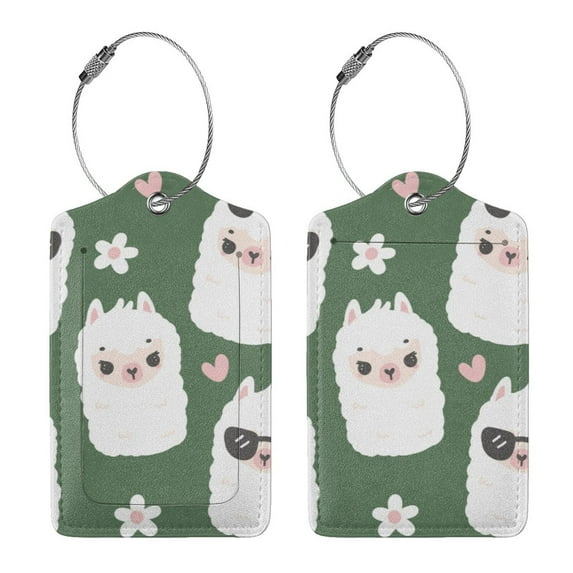Rocae Alpaca Faces for Leather Luggage Baggage Tags ID Label Privacy Cover ID Label with Stainless Steel Loop and Address Card