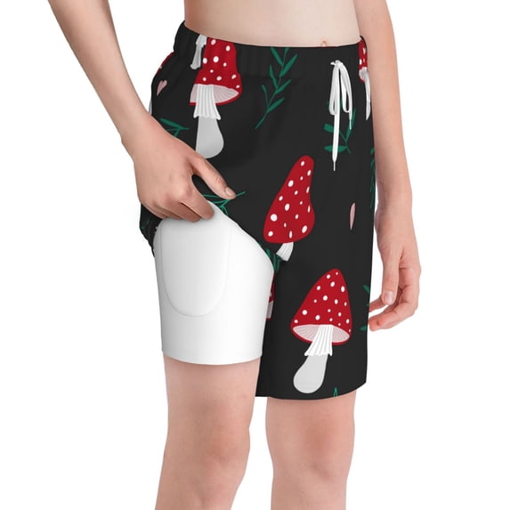 Rocae Amanita Mushroom for Teen Beach Trunks Boys Swim Trunks with Compression Liner Quick Dry Board ShortsX-Large