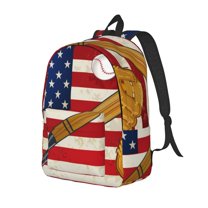 Rocae American Flag And Baseball for Canvas College Laptop Backpack for Men Women -Small
