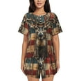 thumbnail image 1 of Rocae American Flag Deer Art for Two Piece Sleepwear Pajamas Sets for Women Soft Short-Sleeved Pjs with Lounge Shorts -Large, 1 of 6