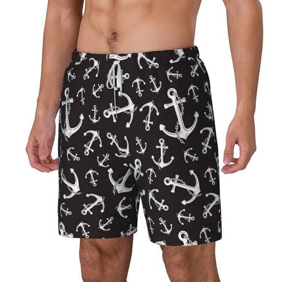 Rocae Anchor for Men's Swim Trunks Quick Dry With Two Side Pockets and One Lined Patch PocketX-Large