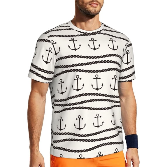 Rocae Anchors and Ropes for Men's Mesh Quick-Dry Short Sleeve Workout T-Shirt,Mens Crew Neck Tee Lightweight Soft Classic T Shirts 4X-Large