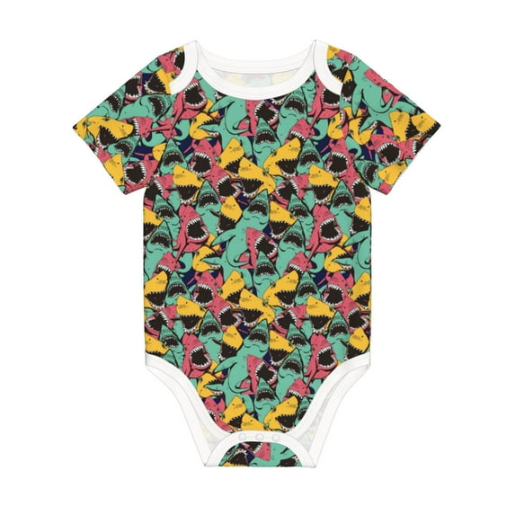 Rocae Angry Shark Pattern for Baby Climbing Clothes Soft Baby Romper for Active Infants Comfortable and Breathable Crawling Jumpsuit Unisex Baby Outfit 3 Months