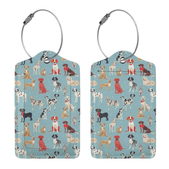 Rocae Animal Dog for Leather Luggage Baggage Tags ID Label Privacy Cover ID Label with Stainless Steel Loop and Address Card