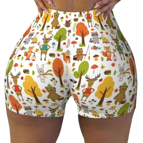 Rocae Animals Forest for Women's Quick-Dry Running Shorts,Ladies Active Athletic Apparel Yoga Workout Gym Running Volleyball Spandex Shorts Medium