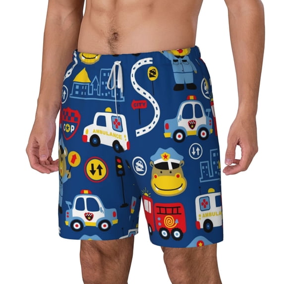 Rocae Animals Rescue Team for Men's Swim Trunks Quick Dry With Two Side Pockets and One Lined Patch PocketX-Large