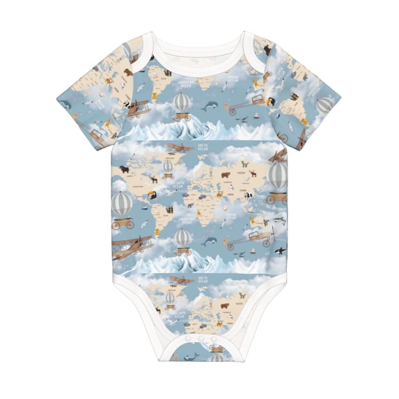 Rocae Animals Travel World Map for Baby Climbing Clothes Soft Baby Romper for Active Infants Comfortable and Breathable Crawling Jumpsuit Unisex Baby Outfit 3 Months