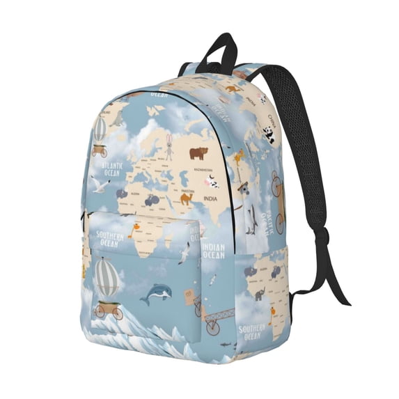 Rocae Animals Travel World Map for Durable Canvas Backpack Leisure Large Bag Travel Rucksack Multi-function Backpack Medium