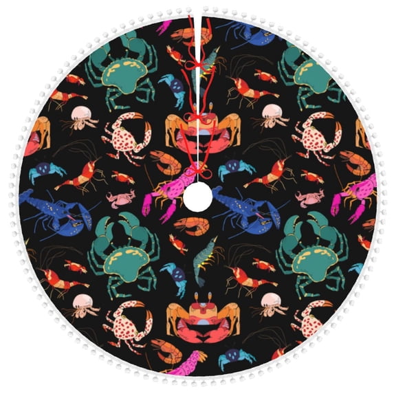 Rocae Animals Under Water for Christmas Tree Skirt with Pom Pom Trim for Holiday Party for Holiday Home Decor Indoor Outdoor-48"