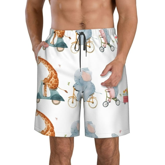 Rocae Animals in Transport for Men's Beach Shorts Casual Elastic Waist Drawstring Summer Beach Shorts,S-3XL-Small