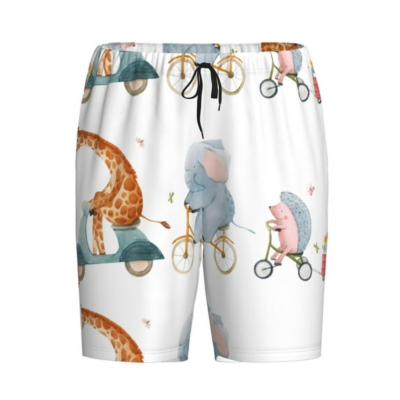 Rocae Animals in Transport for Men's Soft Sleep Pajama Shorts, Waistband and Pockets