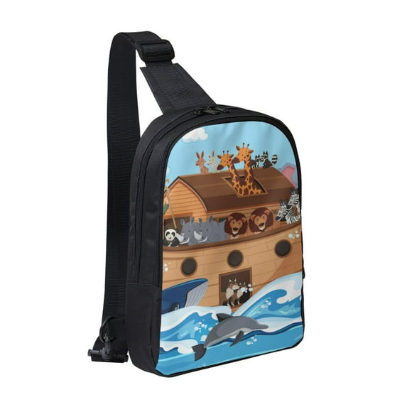 Rocae Animals on Noah's Ark for Lightweight Chest Bag Dual Pocket, Waterproof Crossbody Sling Bag for Men and Women