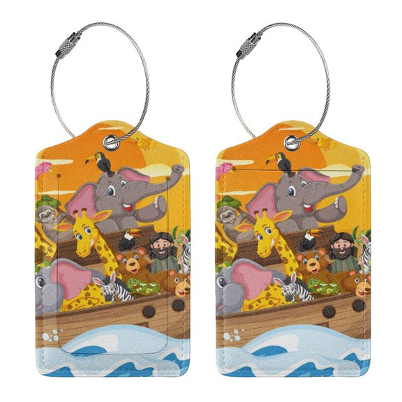 Rocae Animals on Noah's Ark1 for Leather Luggage Baggage Tags ID Label Privacy Cover ID Label with Stainless Steel Loop and Address Card