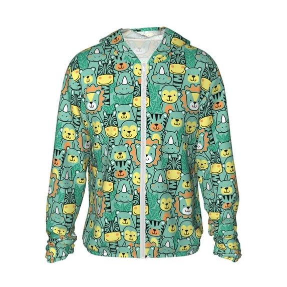 Rocae Animals with Leaf Print Breathable Sun Protection Hoodie Quick-Dry Lightweight Long Sleeve Hoodie Unisex Running Sports Shirt Large