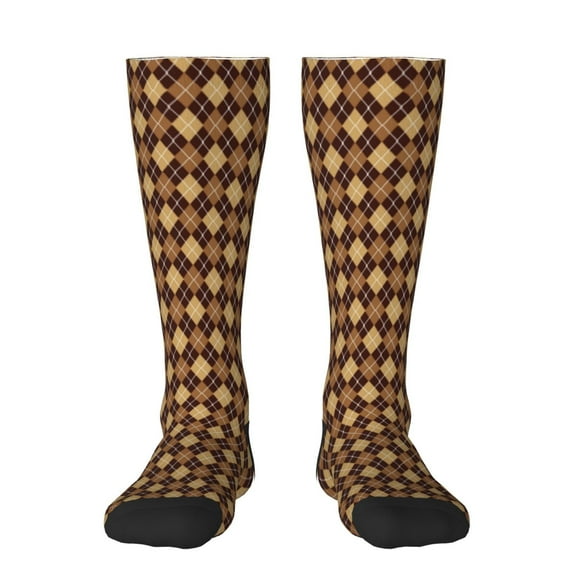 Rocae Argyle of brown for Novelty Casual compression Socks For Women Men Contrast Color Stockings