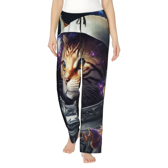 Rocae Astronaut Cat for Women's Pajama Pants Pj Pants Lounge Pants-Large