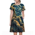 thumbnail image 1 of Rocae Astronaut Starry Night for Dresses Summer Casual Ruffle Short Sleeve Cute Crew Neck Flowy Dress with Pockets, 1 of 6