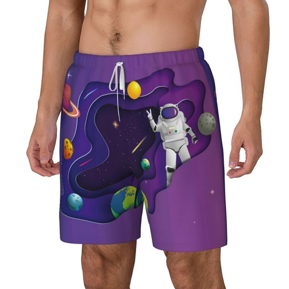 Rocae Astronaut for Men's Swim Trunks Quick Dry With Two Side Pockets and One Lined Patch Pocket3X-Large