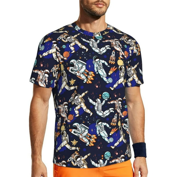 Rocae Astronauts in sport for Men's Mesh Quick-Dry Short Sleeve Workout T-Shirt,Mens Crew Neck Tee Lightweight Soft Classic T Shirts 4X-Large