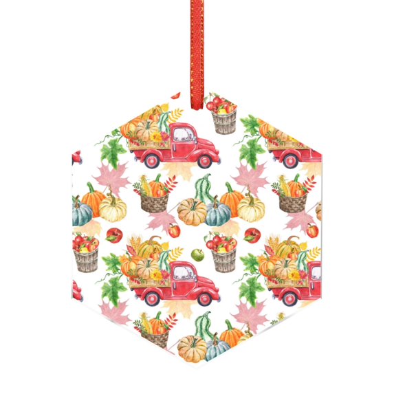 Rocae Autumn Harvest Truck for Acrylic Christmas Pendant Ornament for Festive Decor Hanging Pendant,Perfect for Home and Office-Hexagon
