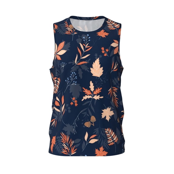 Rocae Autumn Leaves With Blue for Men's Basketball Jersey Lightweight and Breathable Athletic Tank Top,Quick-Drying Sports Jersey Small