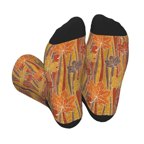 Rocae Autumn Maple Leaf Stripes for Adult Socks Casual Athletic Stretchy Loose Socks for Women Men Non-Slip Middle Tube Socks