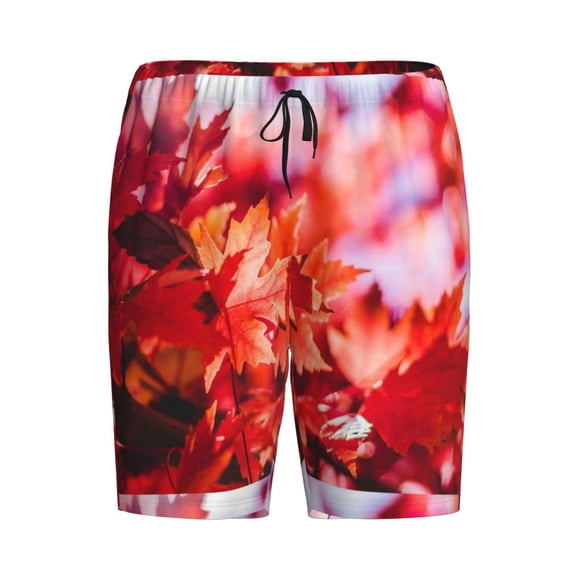 Rocae Autumn Maple Leaves for Men's Soft Sleep Pajama Shorts, Waistband and Pockets