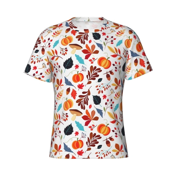 Rocae Autumn Pumpkins Fall Leaves for Men's Moisture-Wicking Crew Tee - T-Shirt for Sports, Outdoor Activities, and Casual WearSmall