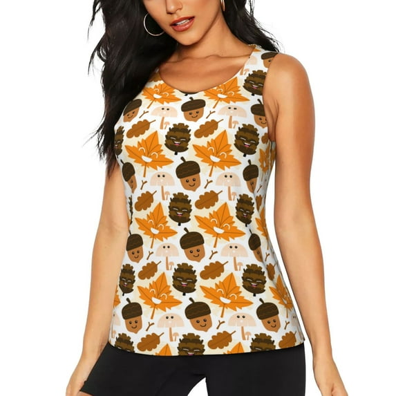 Rocae Autumn Woodland Characters for Women's Workout Tank Top Sleeveless Tops Athletic Tank Tops for Women-XX-Large