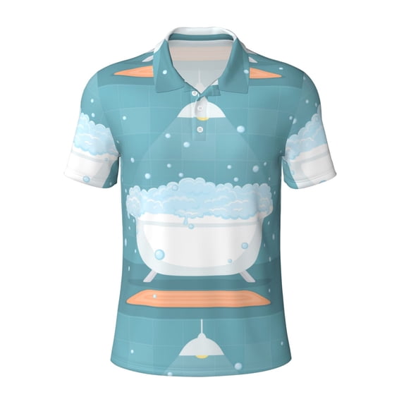 Rocae Bathtub with Soap Bubbles for Men's Short Sleeve Polo Shirt, Quick Drying Performance Moisture Wicking Sports Men's Golf Shirt X-Large