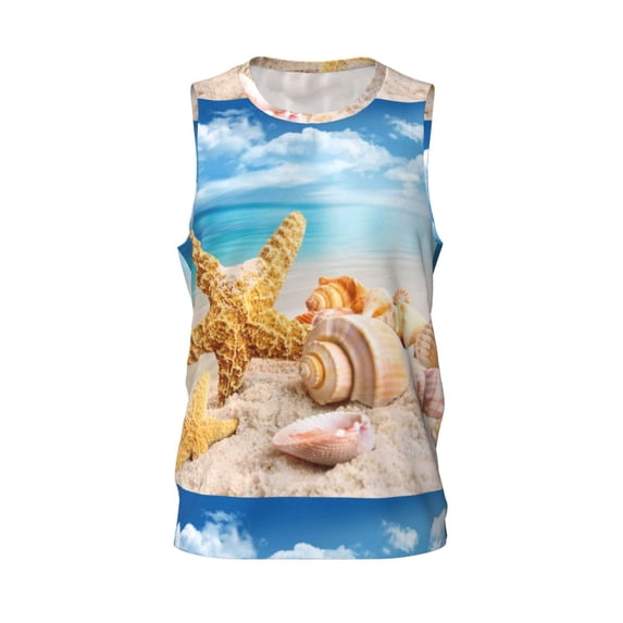 Rocae Beach Starfish Shell for Men's Basketball Jersey Lightweight and Breathable Athletic Tank Top,Quick-Drying Sports Jersey XX-Large