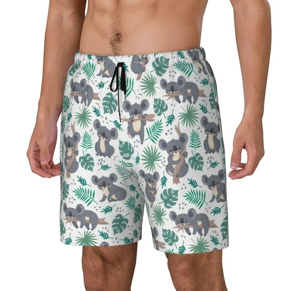 Rocae Bears and Tropical Leaves for Men's Swim Trunks Quick Dry With Two Side Pockets and One Lined Patch PocketX-Large