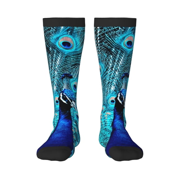 Rocae Beautiful Blue Peacock for Novelty Casual compression Socks For Women Men Contrast Color Stockings
