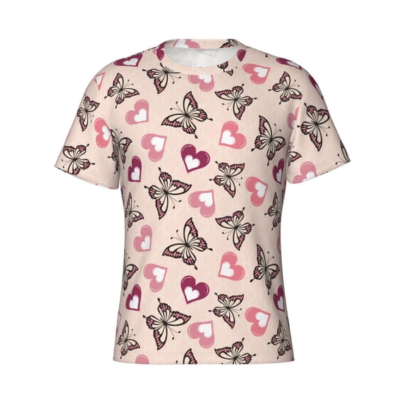 Rocae Beautiful Butterflies and Hearts for Men's Moisture-Wicking Crew Tee - T-Shirt for Sports, Outdoor Activities, and Casual WearX-Large