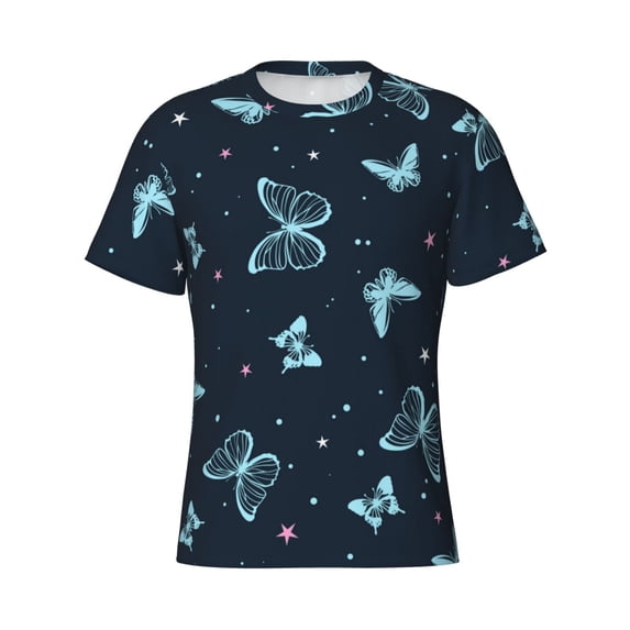 Rocae Beautiful Butterflies for Men's Moisture-Wicking Crew Tee - T-Shirt for Sports, Outdoor Activities, and Casual WearX-Large