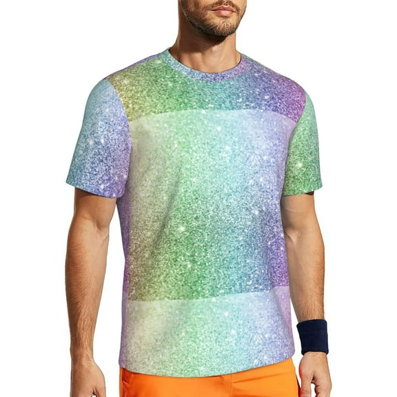 Rocae Beautiful Glitter for Men's Mesh Quick-Dry Short Sleeve Workout T-Shirt,Mens Crew Neck Tee Lightweight Soft Classic T Shirts 6X-Large