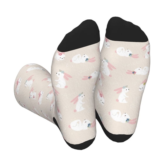 Rocae Beautiful Rabbit for Adult Socks Casual Athletic Stretchy Loose Socks for Women Men Non-Slip Middle Tube Socks